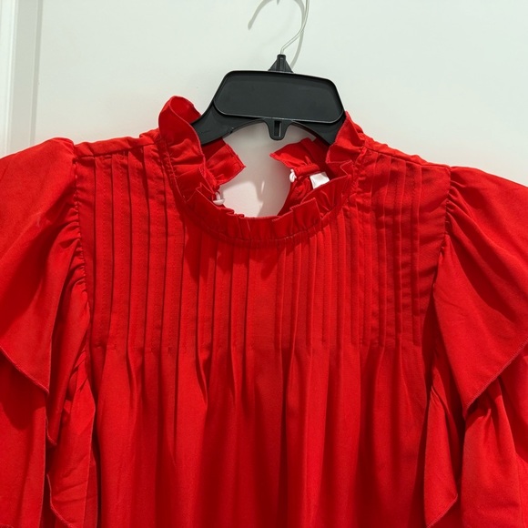 Elegant Red Ruffle Sleeve Top - Picture 2 of 4